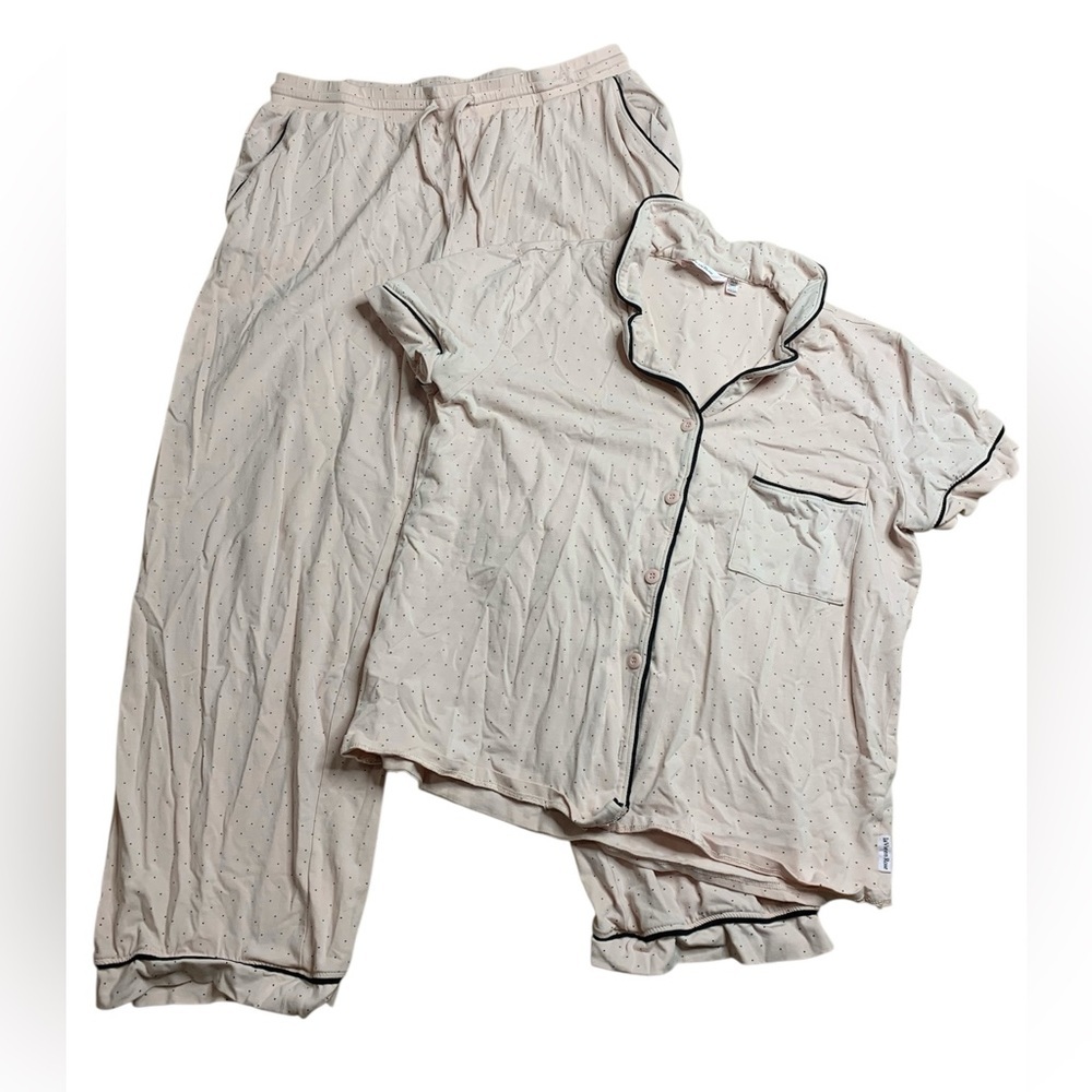 la Vie en Rose Pink Polka Dot Pajama Set - 2pc Button Down & Pants Medium